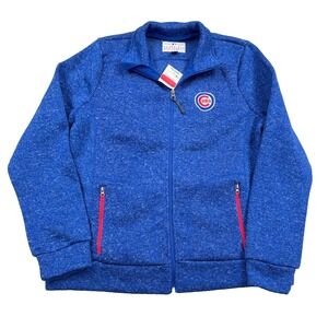 Chicago Cubs Jacket Women Large Blue Full Zip Sweater MLB Baseball Heather NEW